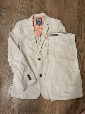 Appaman Light Beige Linen-Blend Blazer & Pants with Floral Orange Lining